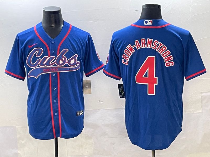 Men 2025 Chicago Cubs 4 Crow-Armstrong Blue Joint Name Nike MLB Jersey style 1